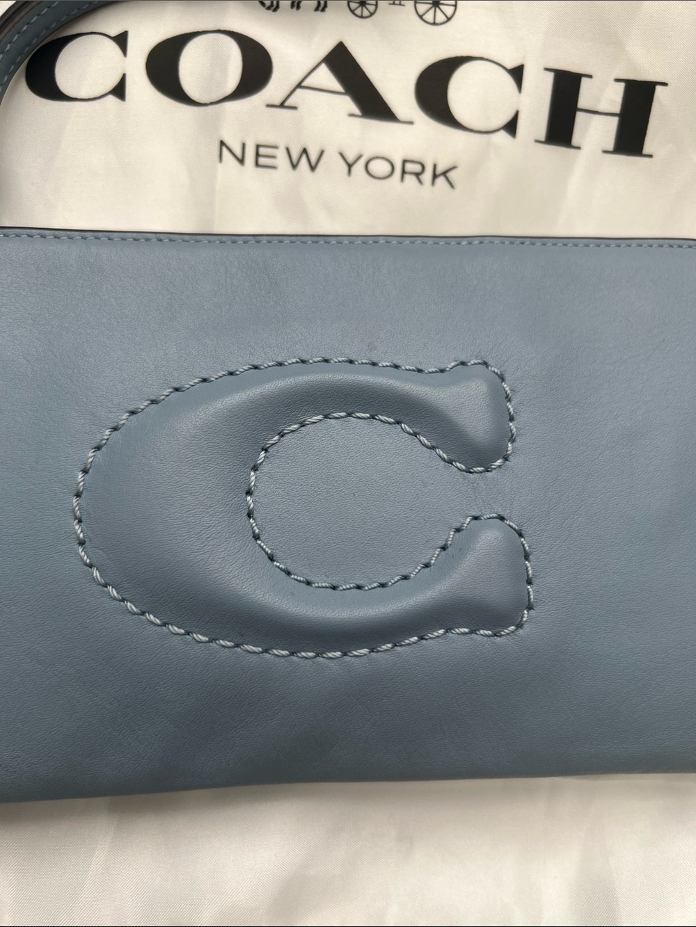 Coach Blue Leather Wristlet with Signature 'C' - Picture 2 of 8
